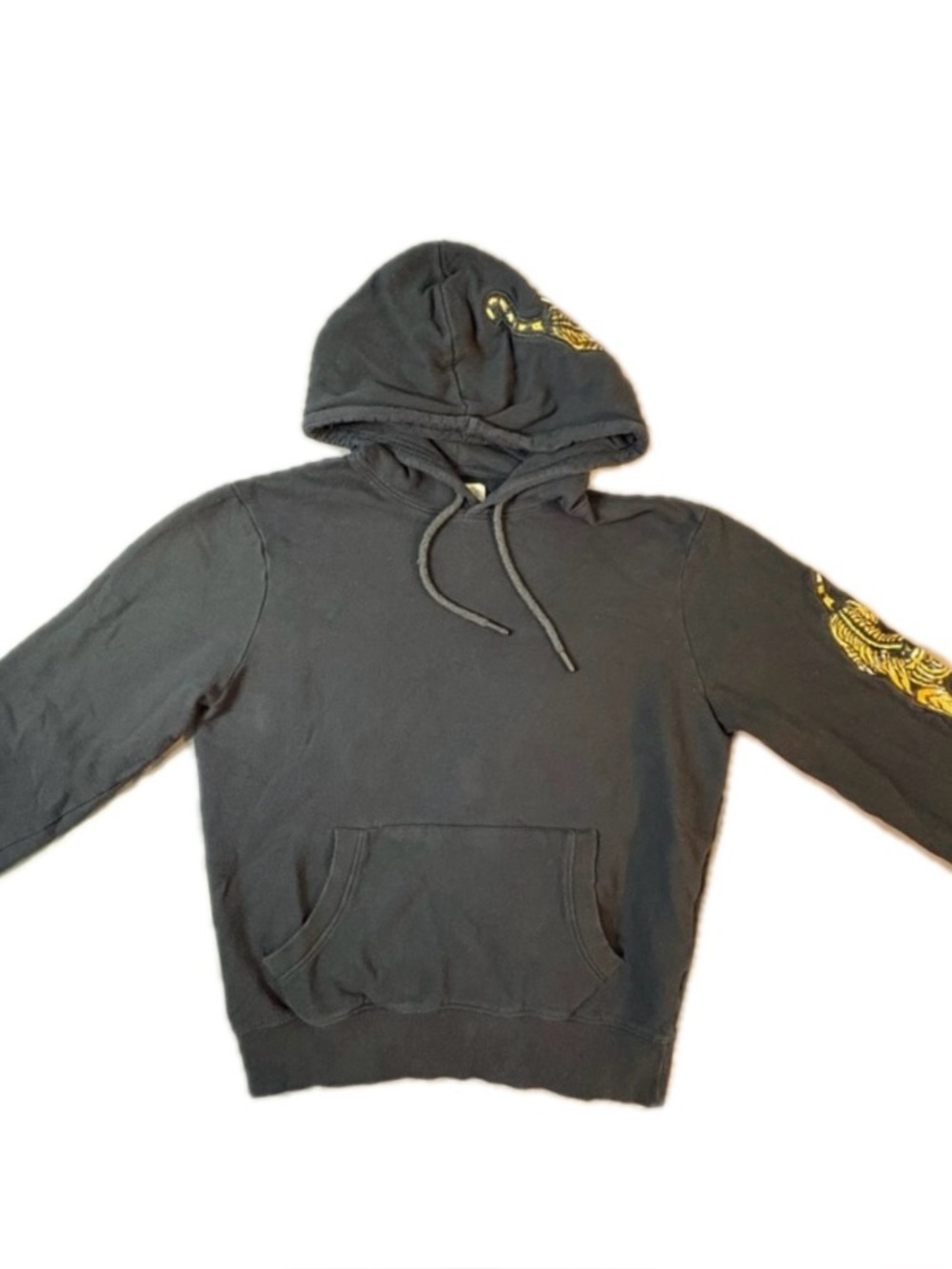 Stylish Dark Black Hoodie with Gold Tiger Details